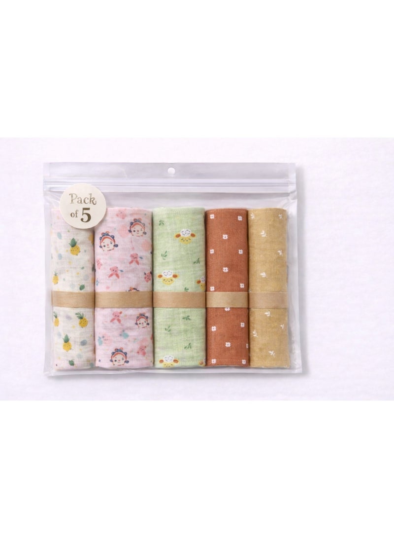 Pack of 5 - Muslin New born Baby Bath Towel - Soft Cotton Absorbent Multi color (75x150 cm) - Image 1
